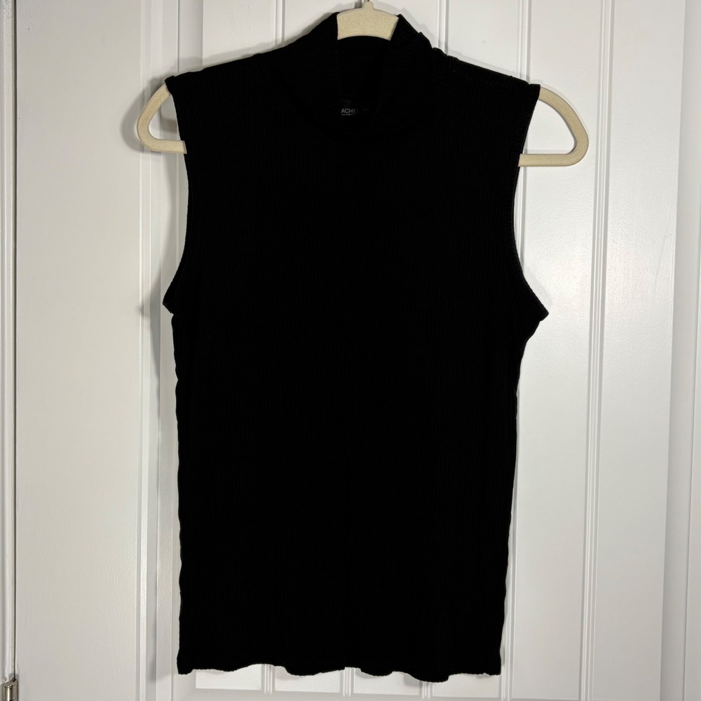 Rachel Zoe Black Ribbed Sleeveless Turtleneck Mock Neck Top XL